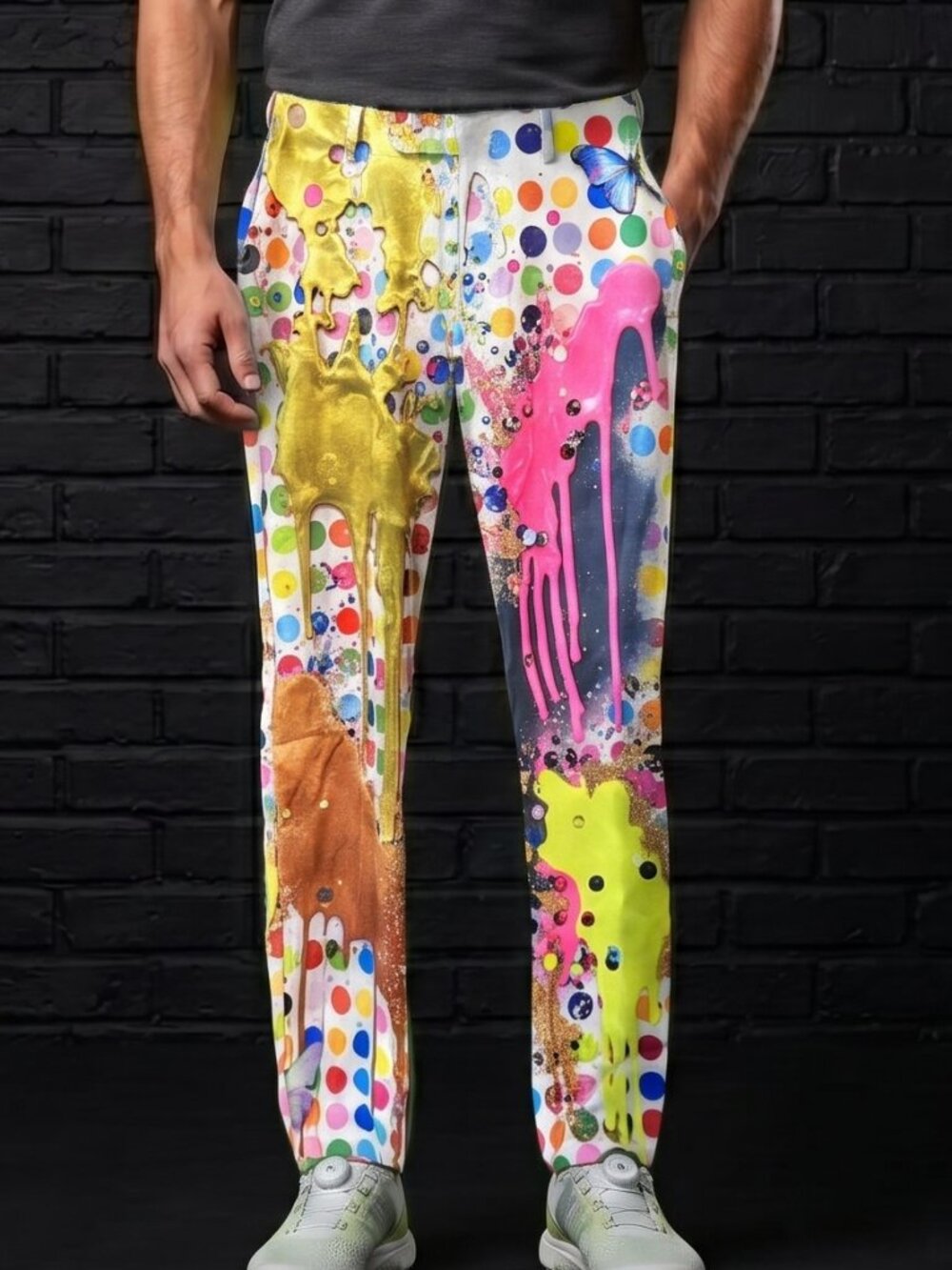 Conceptual Subculture Mens Golf Pants Size 34 Loud Fine Art Splatter Dots